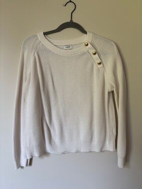 J. Crew Cream Crewneck Sweater with Gold Shoulder Buttons